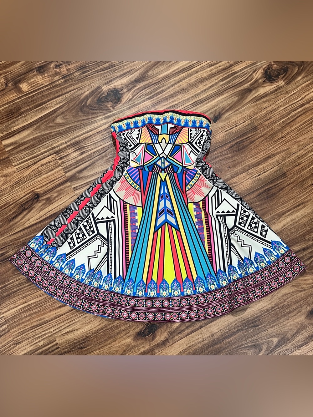 Flying Tomato Strapless Bright Multicolor Tribal-Print Dress